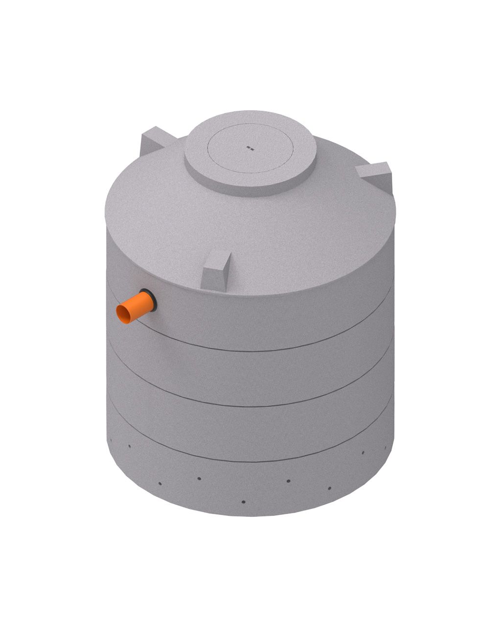 MENK Sickerschacht S58, Ringbauweise aus Beton, mit perforierter Wand und orangenem Zulaufrohr.