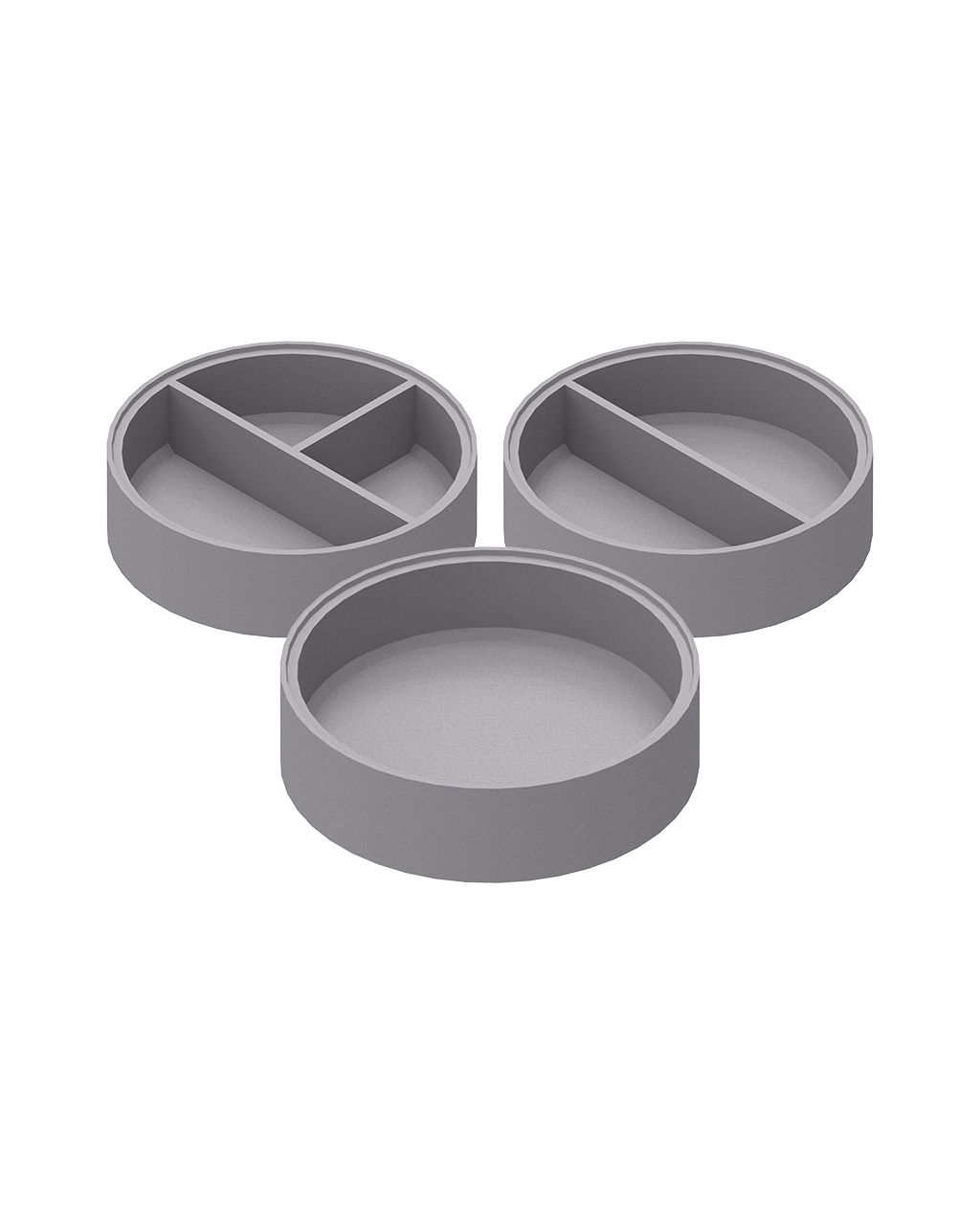 MENK Schachtböden: Darstellung der verschiedenen Ausführungen (1-, 2- und 3-Kammer-Böden) aus Beton im Set.