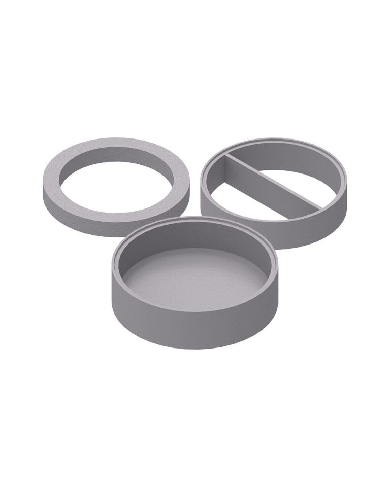 MENK Schachtelemente: Darstellung eines Sets aus Schachtring, -boden und Ausgleichsring.